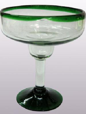 Emerald Green Rim 14 oz Large Margarita Glasses 
